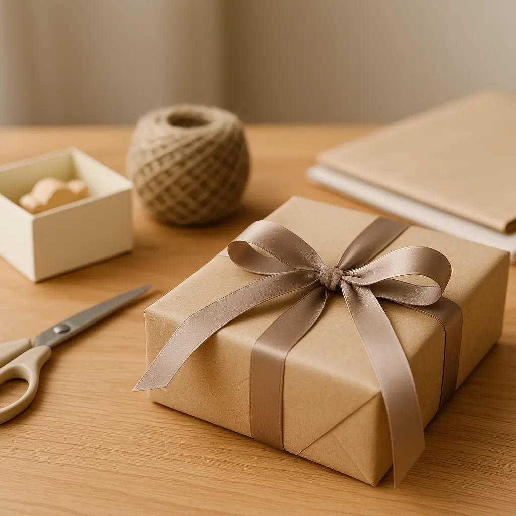 Geschenkverpackung mit Schleife und Spielzeugbox